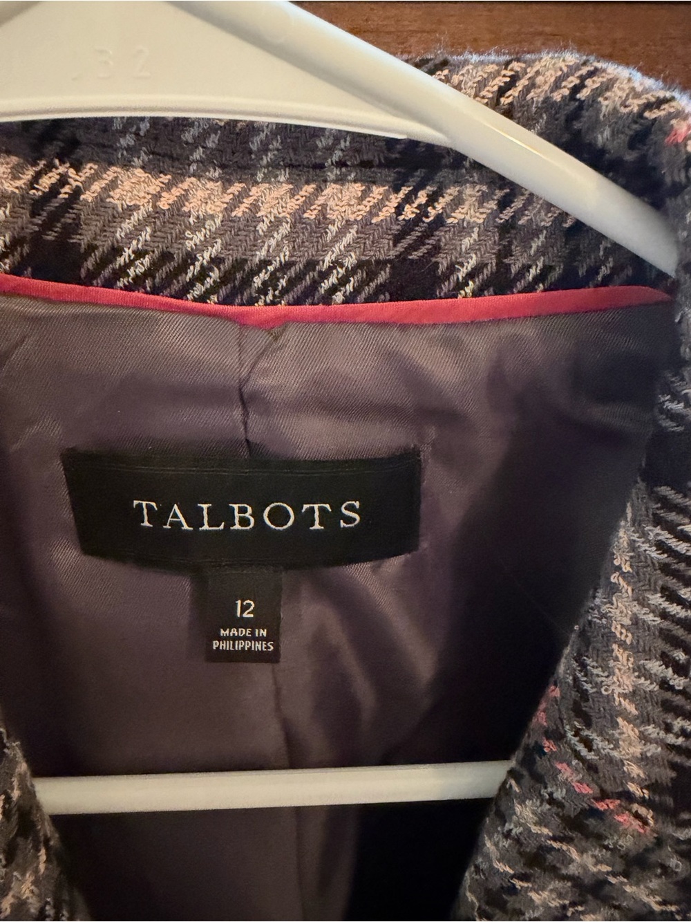 Talbots Black, Cream & Pink Plaid Double-Breasted Blazer - Picture 4 of 4